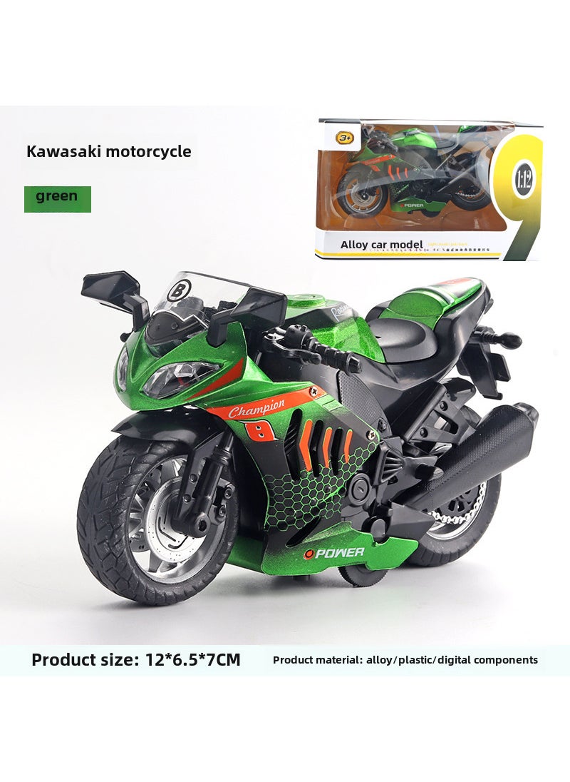 1:12 Scale Harley Alloy Motorcycle Model Toy with Lights  Sound2040-Kawasaki Motorcycle-Box-Green 2040-Kawasaki Motorcycle-Box-Green