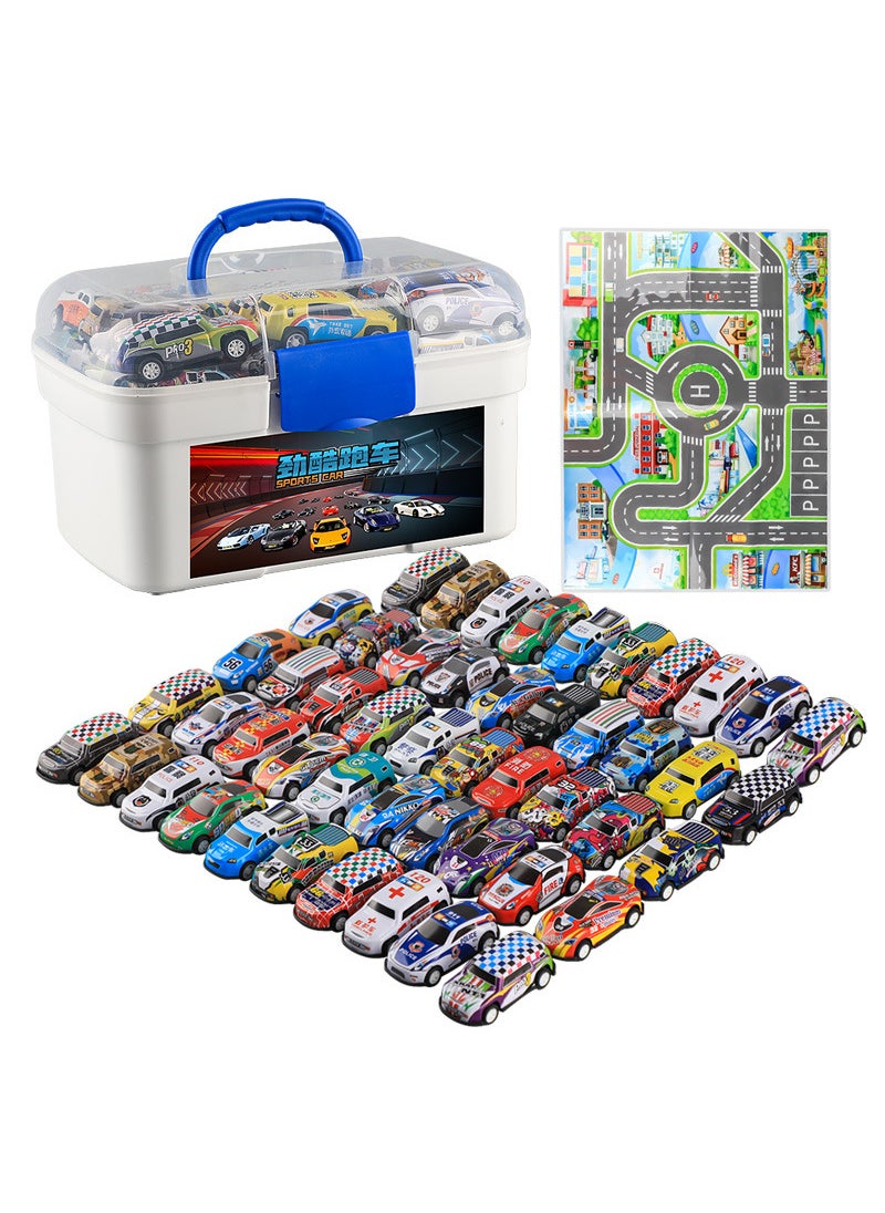 Mini Alloy Friction Car Toy Gift Set Alloy iron car 50 PCs [plus storage box + Map]]