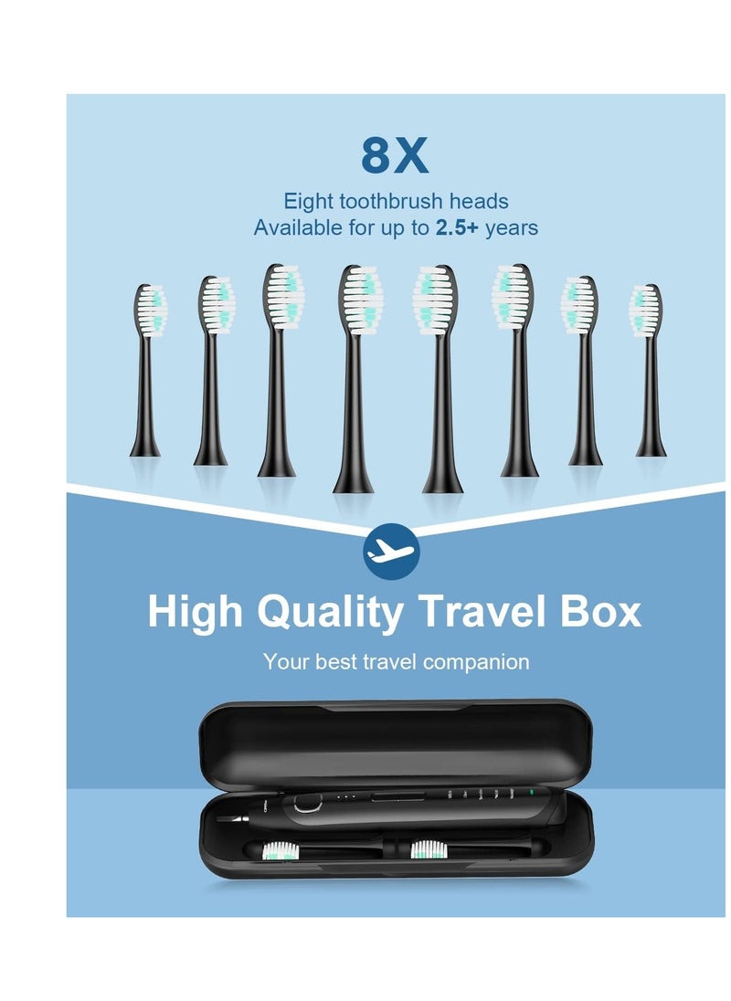 Operan Electric Toothbrush for Adults and Kids Rechargeable Sonic Toothbrush with 5 Modes 2-Min Smart Timer IPX7 Waterproof 40,000 VPM Motor with 8 Brush Heads & Travel Case (Black)