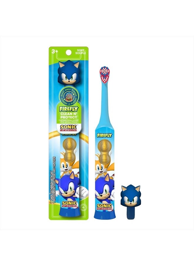 Clean N' Protect, Sonic The Hedgehog Toothbrush with 3D hygienic Cover, Premium Soft Bristles, Anti-Slip Grip Handle, Battery Included, Ages 3+, 3 Piece Set (Pack of 1)