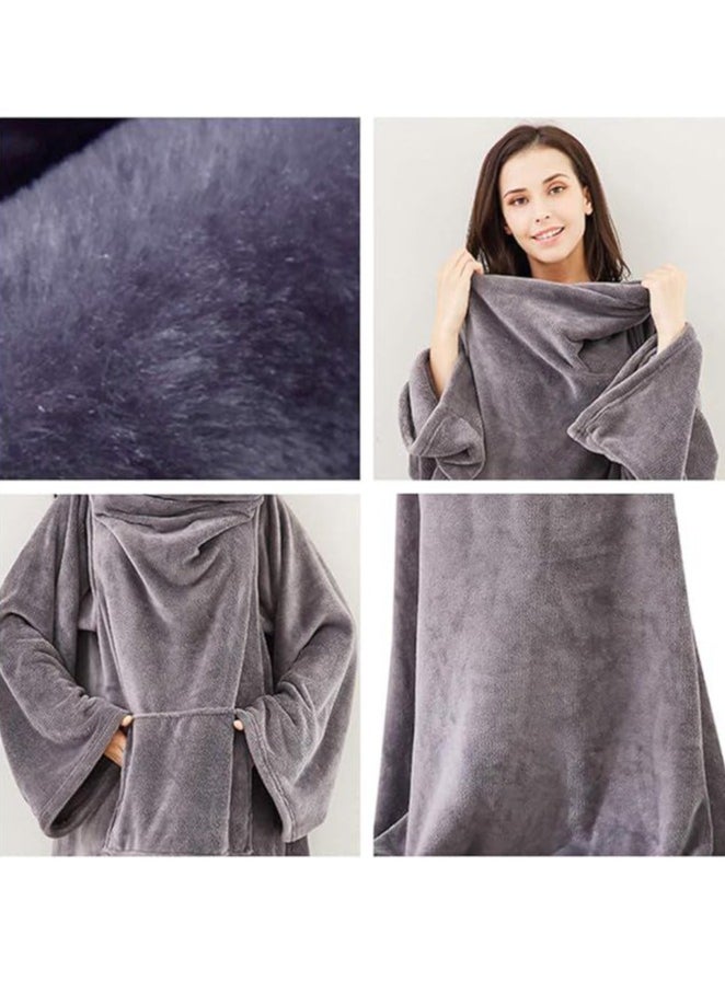 Super Soft Warm Comfy Large Fleece Plush Wrap Robe Wearable Blanket With Sleeves For Adult