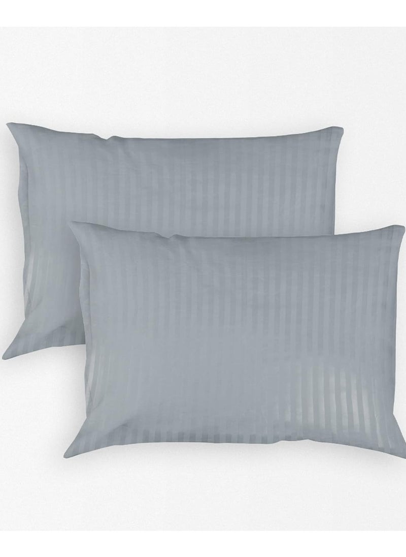 Rezlan UAE - Solid Striped Pillowcases set - 2x Pillowcases 50 x 75 cm - soft grey pillow covers (Gray)