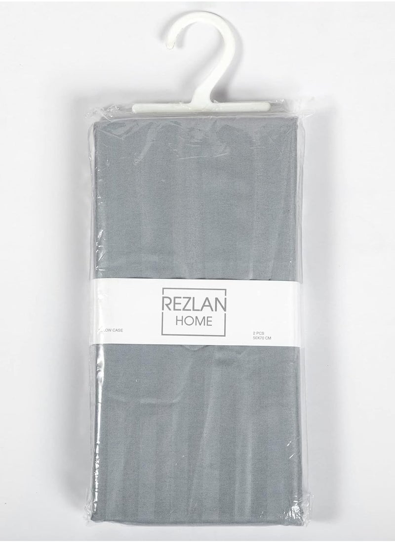 Rezlan UAE - Solid Striped Pillowcases set - 2x Pillowcases 50 x 75 cm - soft grey pillow covers (Gray)