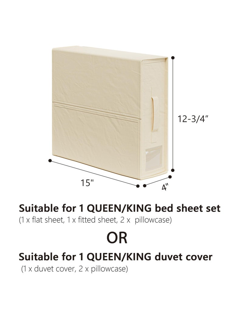 Foldable Bed Sheet Set Organizer 6 Pack, Storage Box for Duvet Cover Set, Linen Closet Organizer for Bedding Clothes Blankets, Beige