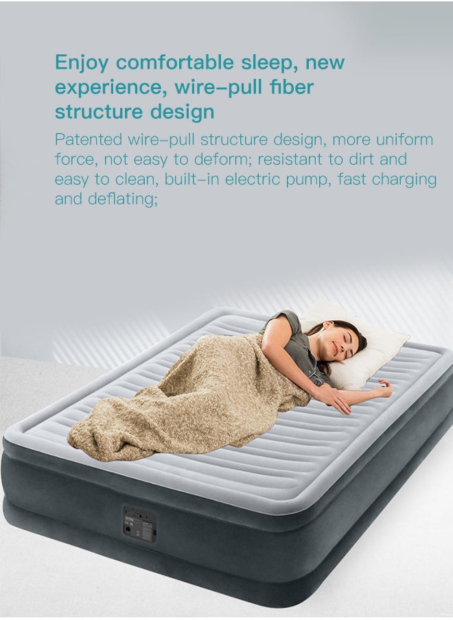 Built-in Electric Pump Double-layer Enlarged Wire-pulling Air Bed Flocking Air Mattress 152x203x33 cm