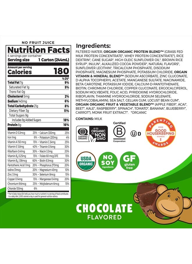 Organic Kids Nutritional Protein Shake, Chocolate, Healthy Kids Snacks, 8g Dairy Protein, 3g Fiber, 22 Vitamins & Minerals, No Soy Ingredients, Gluten Free, Non-GMO, 8.25 Fl Oz (Pack of 12)