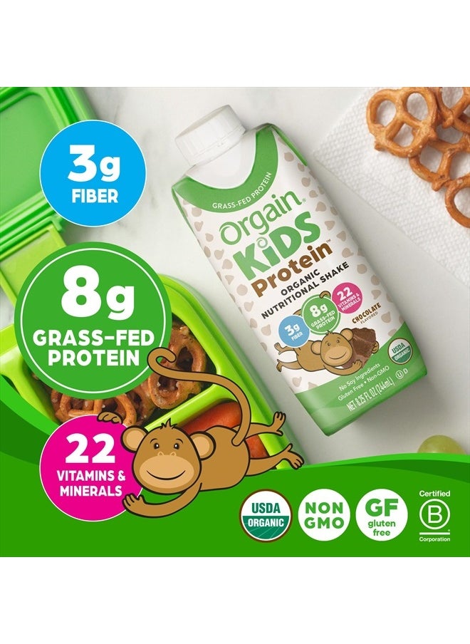 Organic Kids Nutritional Protein Shake, Chocolate, Healthy Kids Snacks, 8g Dairy Protein, 3g Fiber, 22 Vitamins & Minerals, No Soy Ingredients, Gluten Free, Non-GMO, 8.25 Fl Oz (Pack of 12)