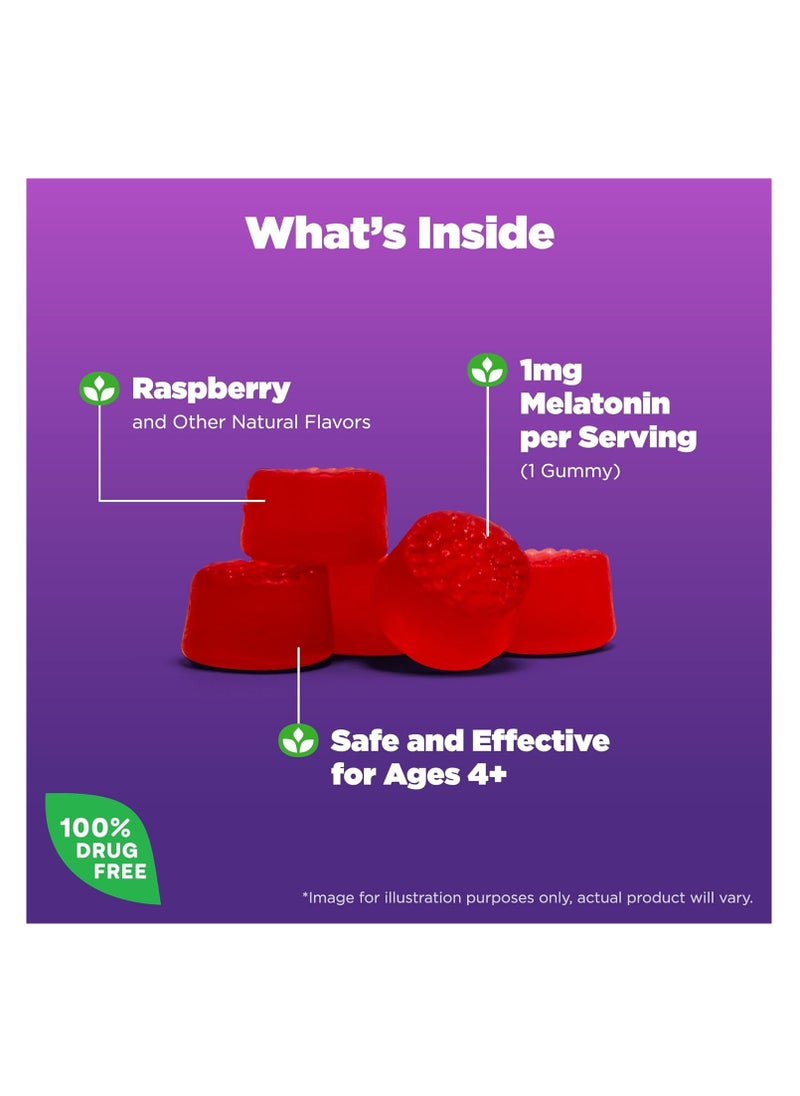 Natrol Sleep Melatonin 1mg Kids Fall Asleep Faster, Safe and Effective For Ages 4+ Raspberry 90 Gummies