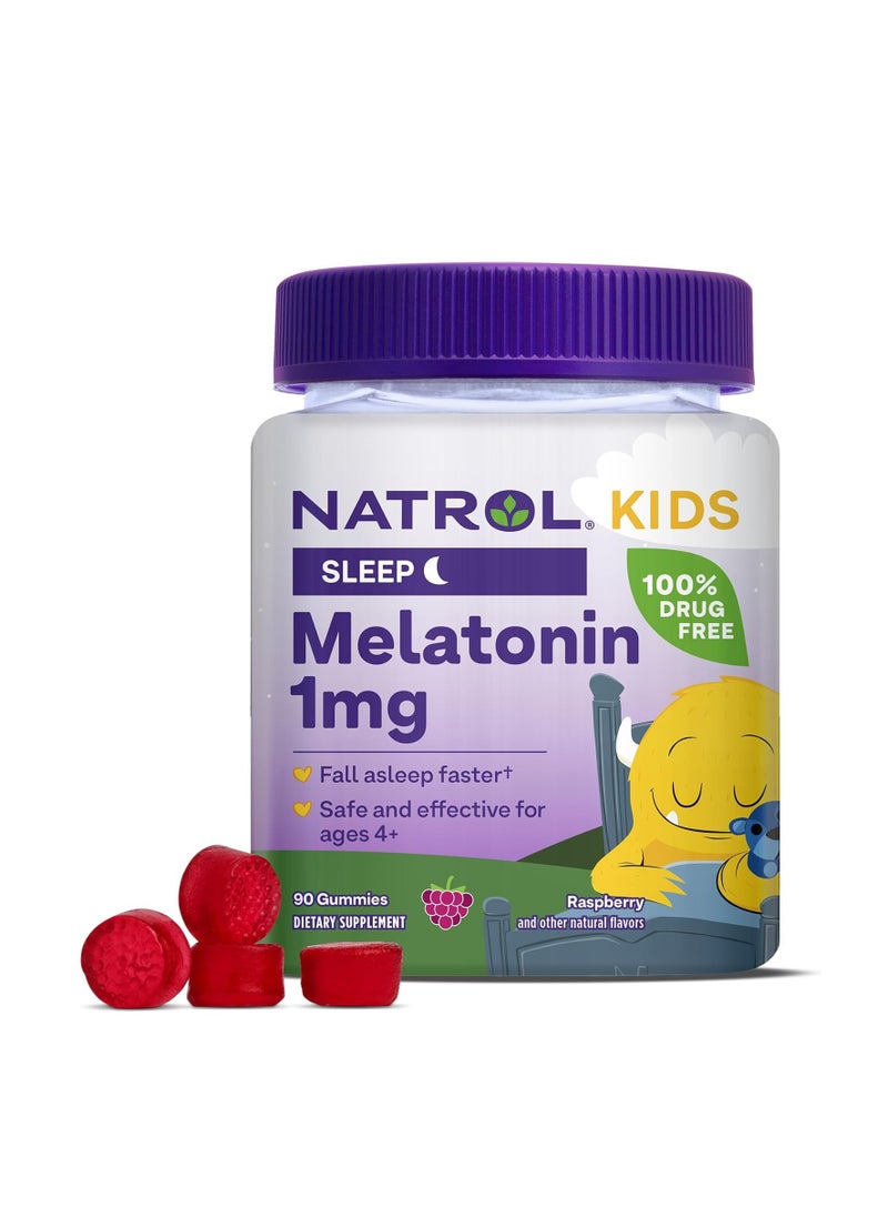 Natrol Sleep Melatonin 1mg Kids Fall Asleep Faster, Safe and Effective For Ages 4+ Raspberry 90 Gummies