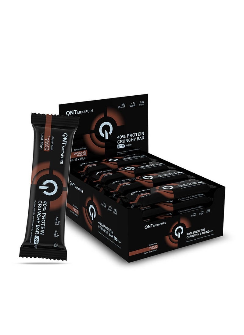 QNT, Metapure 40% Protein Crunchy Bar, Chocolate, 65g Pack of 12