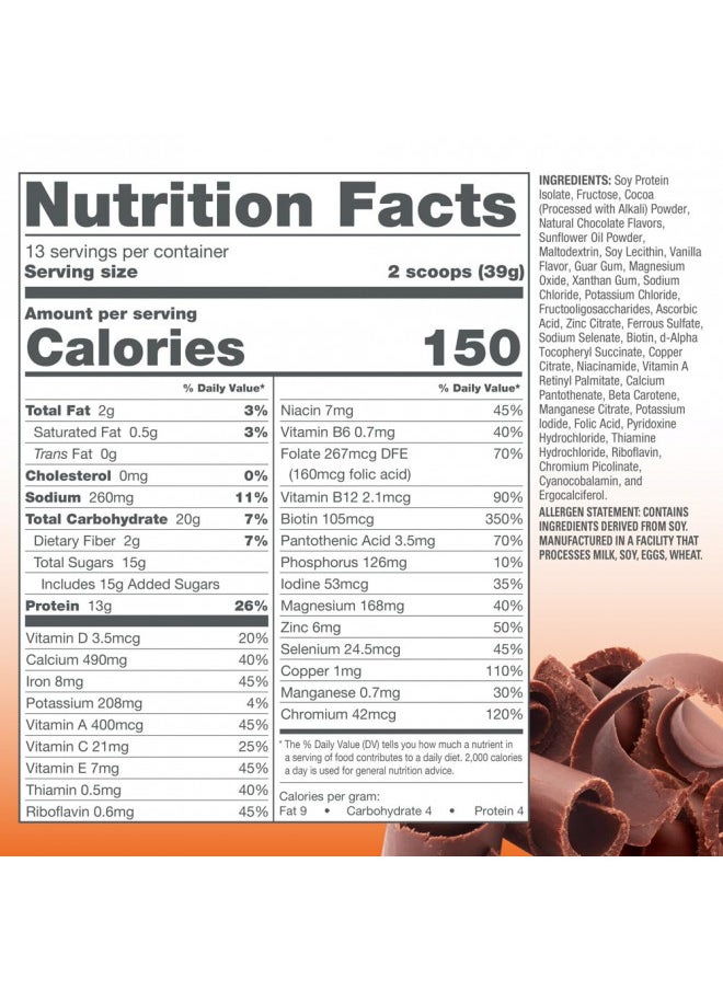 Naturade Total Soy Meal Replacement Soy Protein Blend, Bavarian Chocolate, 150 Calories Per Serving,13 Servings per Tub