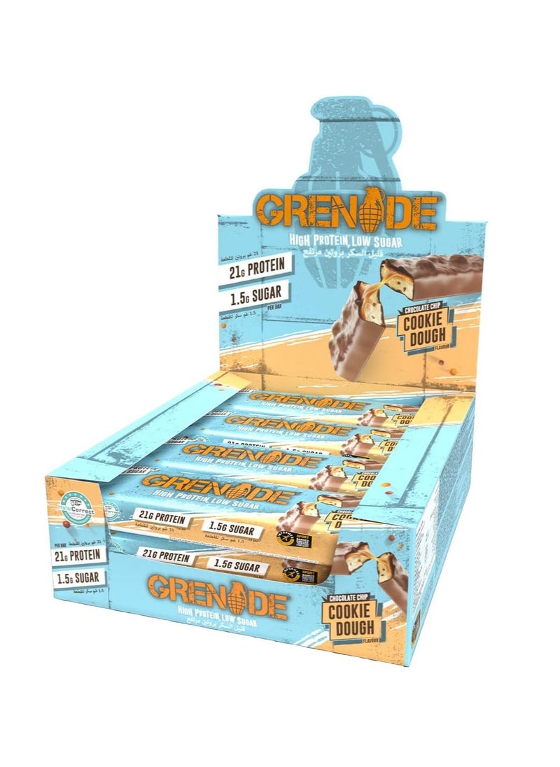 Grenade High Protein, Low Sugar Bar Chocolate Chip Cookie Dough 60 g Pack of 12