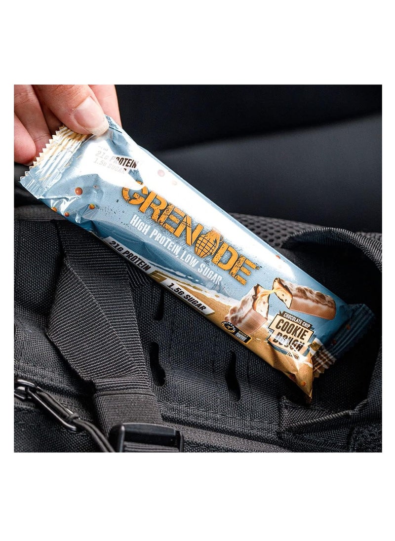 Grenade High Protein, Low Sugar Bar Chocolate Chip Cookie Dough 60 g Pack of 12