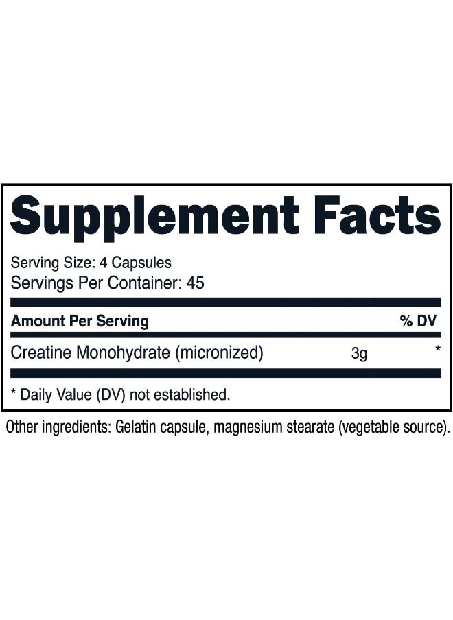 Nutricost Creatine Monohydrate 3,000mg, 180 Capsules (750mg Per Capsule) - Gluten Free, Non-GMO