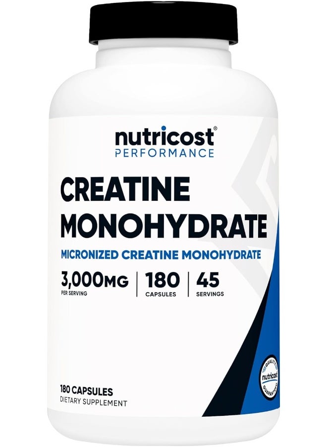 Nutricost Creatine Monohydrate 3,000mg, 180 Capsules (750mg Per Capsule) - Gluten Free, Non-GMO