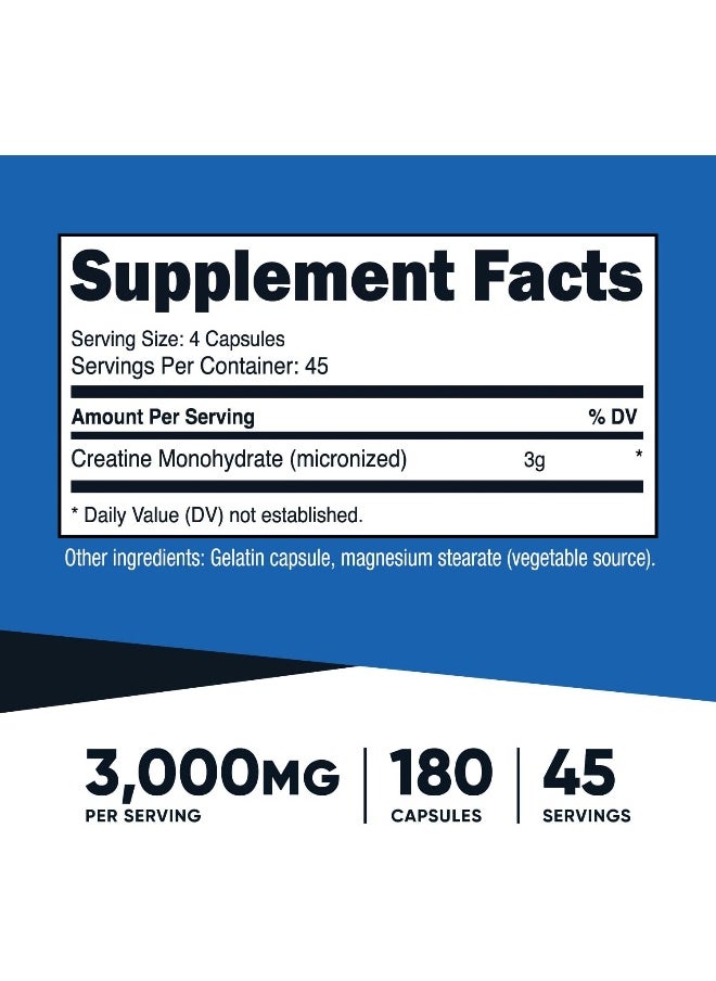 Nutricost Creatine Monohydrate 3,000mg, 180 Capsules (750mg Per Capsule) - Gluten Free, Non-GMO