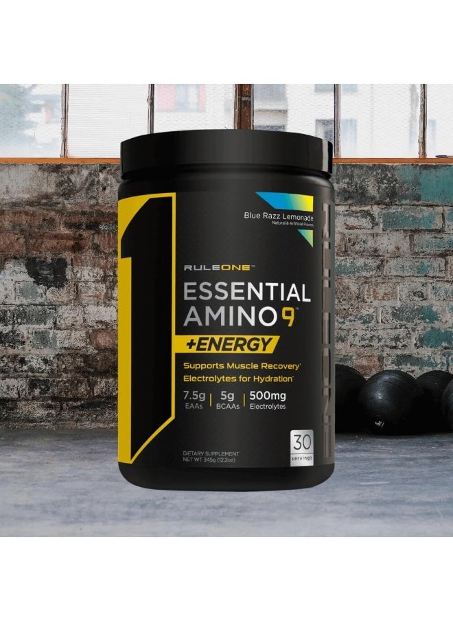 R1 Essential Amino 9 +Energy Blue Razz Lemonade Supports Muscle Recovery 30 Servings 345G