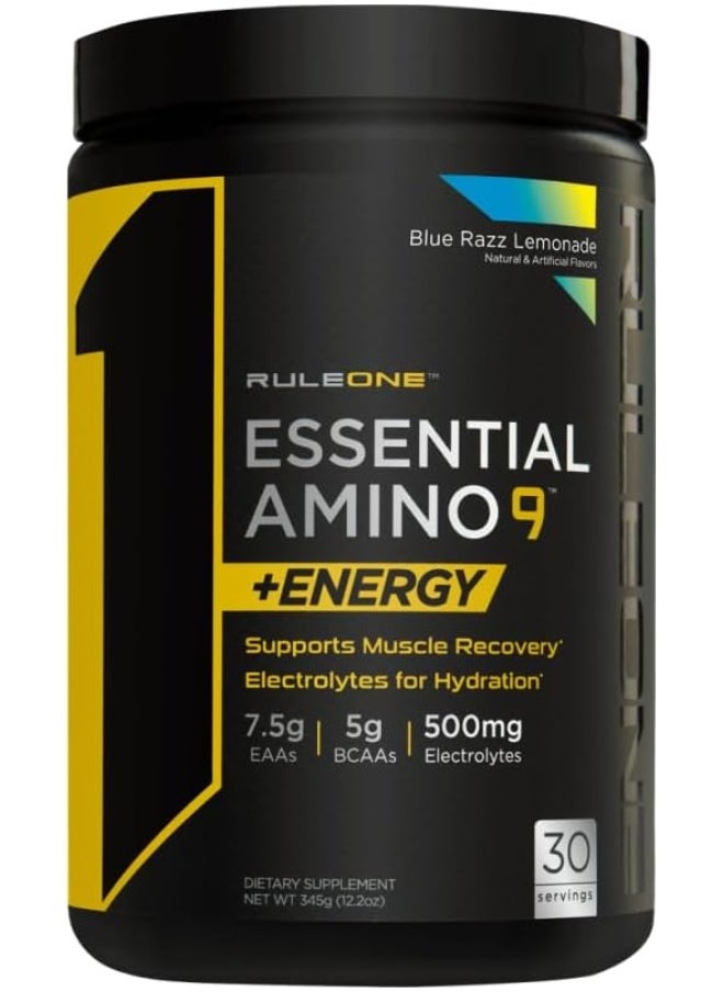 R1 Essential Amino 9 +Energy Blue Razz Lemonade Supports Muscle Recovery 30 Servings 345G