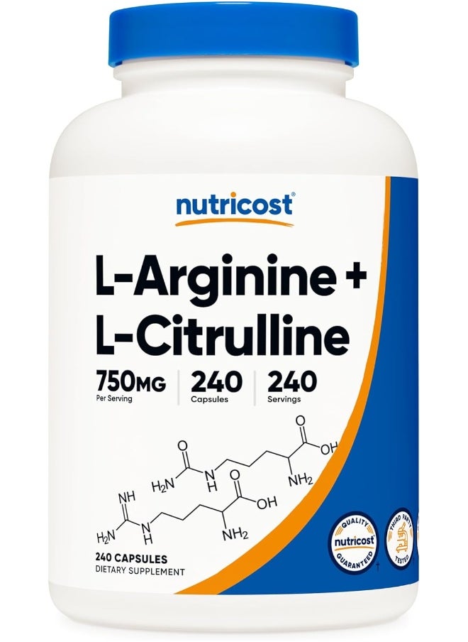 Nutricost L-Arginine L-Citrulline Complex 750mg, 240 Capsules - Non-GMO