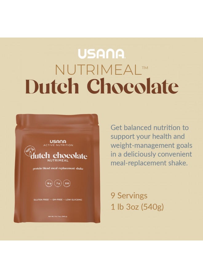 USANA Nutrimeal Meal Replacement Shake - Dutch Chocolate - Non-GMO - Gluten Free - Low Glycemic - 540 Grams - 9 Servings