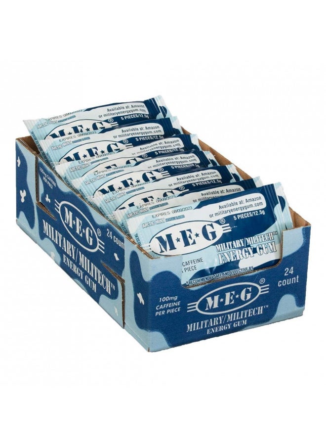 MEG - Military Energy Gum | 100mg of Caffeine Per Piece + Increase Energy + Boost Physical Performance + Arctic Mint 24 Pack (120 Count)