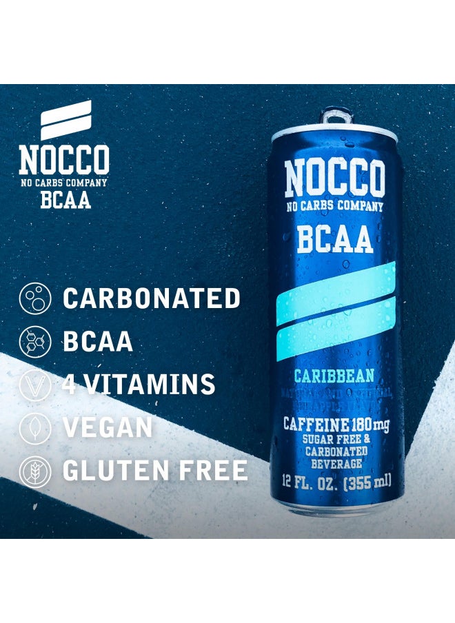 NOCCO BCAA Energy Drink Variety Pack - 12 Fl Oz (Pack of 12) - Sugar Free Caffeinated & Decaf Drink - Carbonated & Low Calorie with BCAAs, Vitamin B6, B12, & Biotin - Grab & Go Performance Drinks