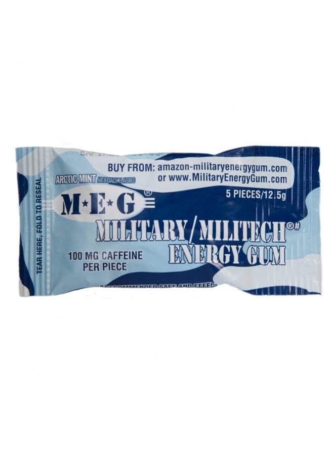 MEG - Military Energy Gum | 100mg of Caffeine Per Piece + Increase Energy + Boost Physical Performance + Arctic Mint 8 Pack (40 Count)