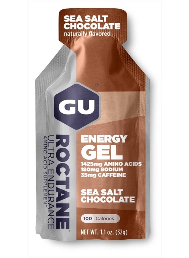 GU Energy Roctane Ultra Endurance Energy Gel, Vegan, Gluten-Free, Kosher, and Dairy-Free On-The-Go Sports Nutrition for Running, Biking, Hiking or Skiing, Sea Salt Chocolate, 24-Count