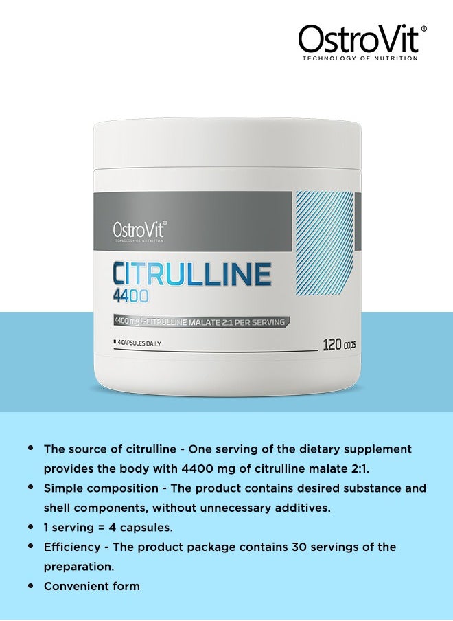 Citrulline 4400 mg – 120 Capsules | Supports Blood Flow, Energy & Performance | Non-GMO, Gluten-Free, Vegan-Friendly Amino Acid Supplement for Fitness & Endurance