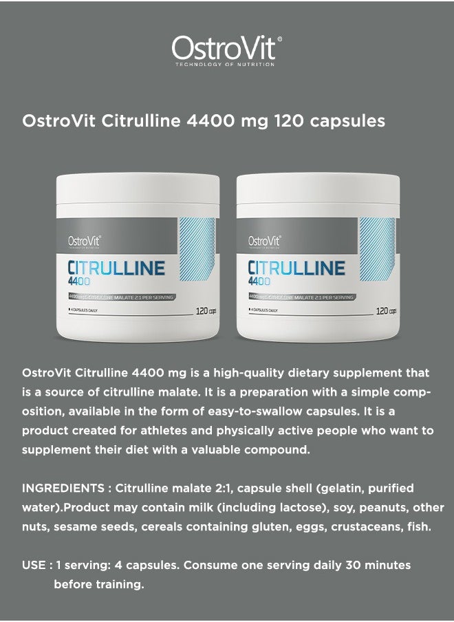 Citrulline 4400 mg – 120 Capsules | Supports Blood Flow, Energy & Performance | Non-GMO, Gluten-Free, Vegan-Friendly Amino Acid Supplement for Fitness & Endurance