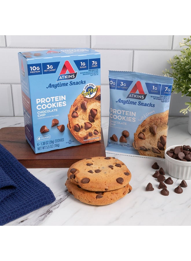 Atkins Chocolate Chip Protein Cookie, Protein Dessert, Rich in Fiber, 3g Net Carb, 1g Sugar, Keto Friendly, 4 Count