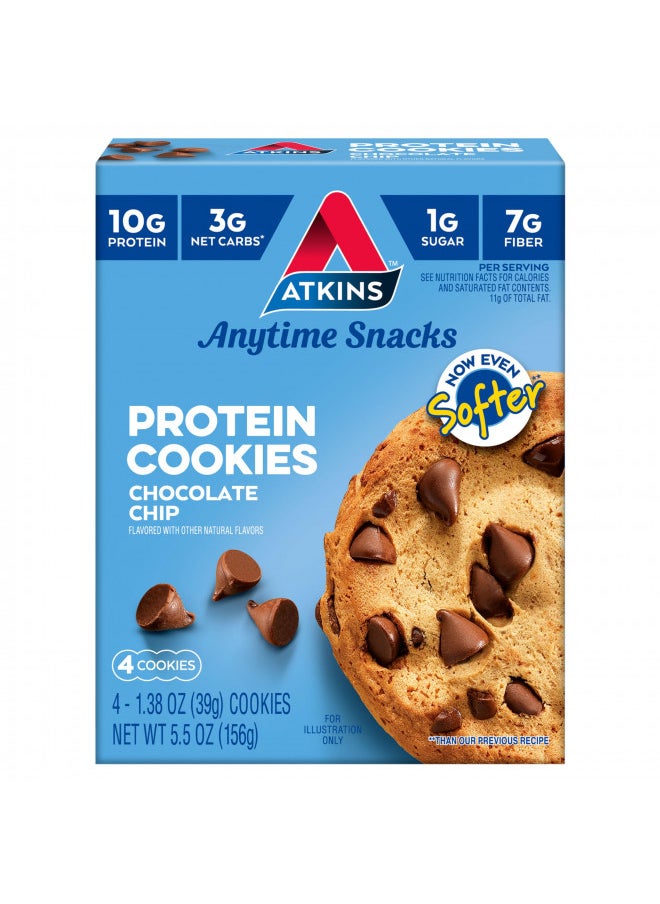 Atkins Chocolate Chip Protein Cookie, Protein Dessert, Rich in Fiber, 3g Net Carb, 1g Sugar, Keto Friendly, 4 Count