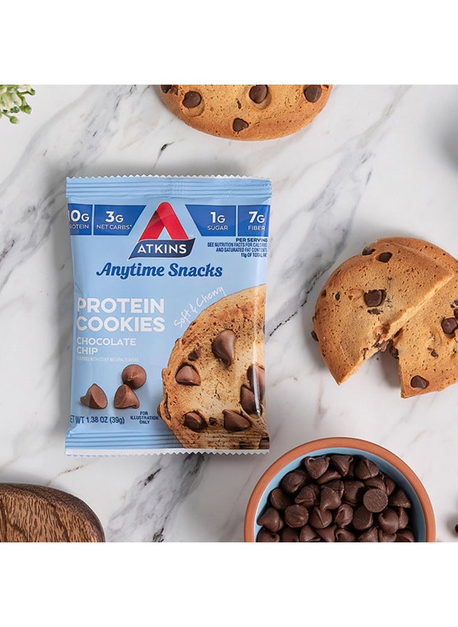 Atkins Chocolate Chip Protein Cookie, Protein Dessert, Rich in Fiber, 3g Net Carb, 1g Sugar, Keto Friendly, 4 Count