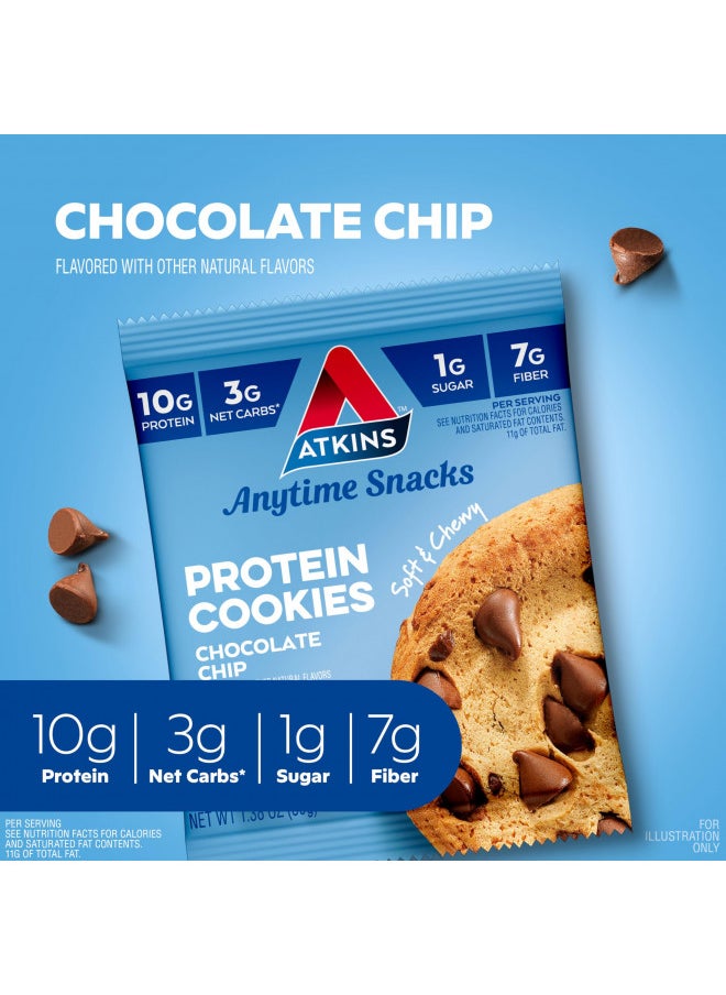 Atkins Chocolate Chip Protein Cookie, Protein Dessert, Rich in Fiber, 3g Net Carb, 1g Sugar, Keto Friendly, 4 Count