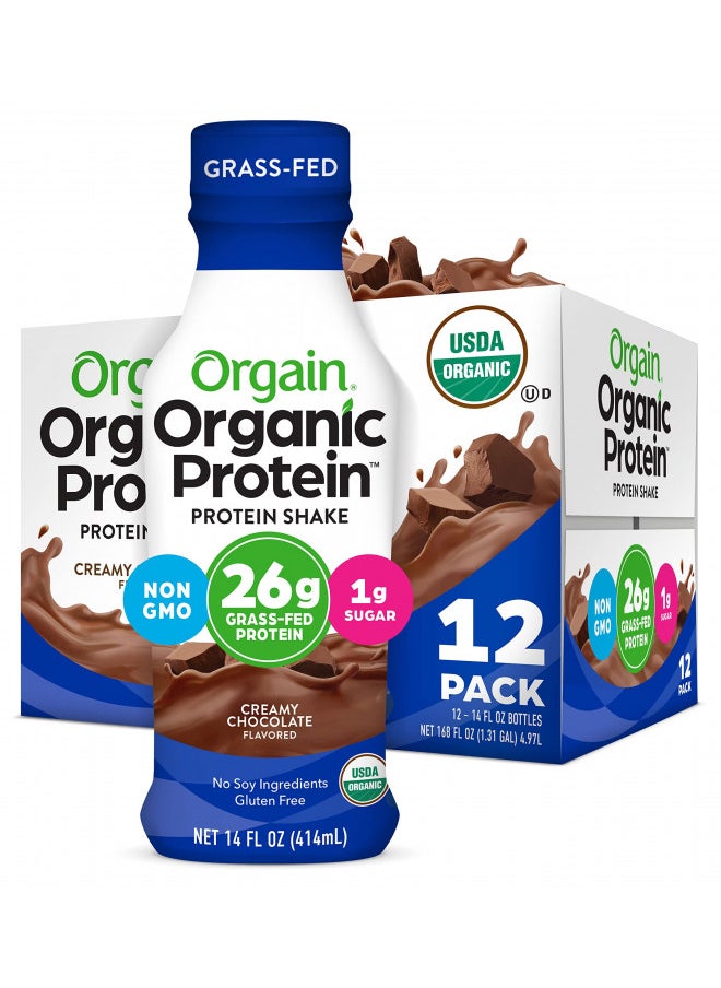 Orgain Organic Protein Shake, Grass Fed Dairy, Creamy Chocolate - 26g Whey Protein, Meal Replacement, Ready to Drink, Gluten Free, Soy Free, No Sugar Added, 14 Fl Oz (Pack of 12) (Packaging May Vary)