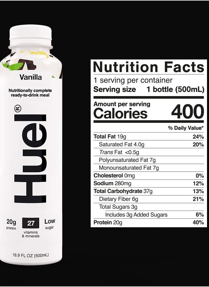 Huel Complete Meal Protein Milkshake Vanilla Flavor 500ml pack of 8