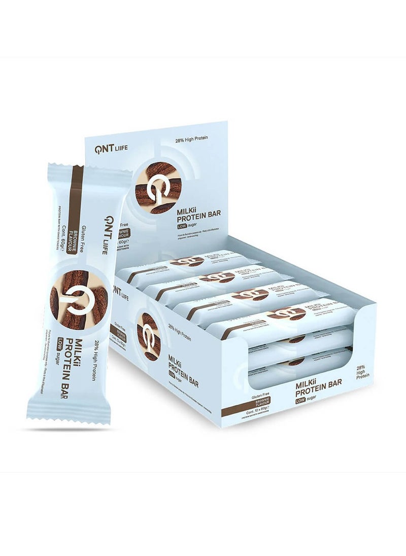 QNT, Life Milkii Protein Bar, Brownie, 60g Pack of 12