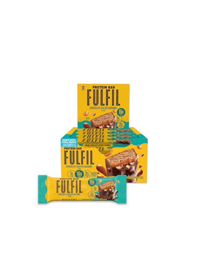 FULFIL Vitamin and Protein Bars, Chocolate Salted Caramel, Snack Sized Bar with 15g Protein and 8 Vitamins Including Vitamin C, 12 Counts