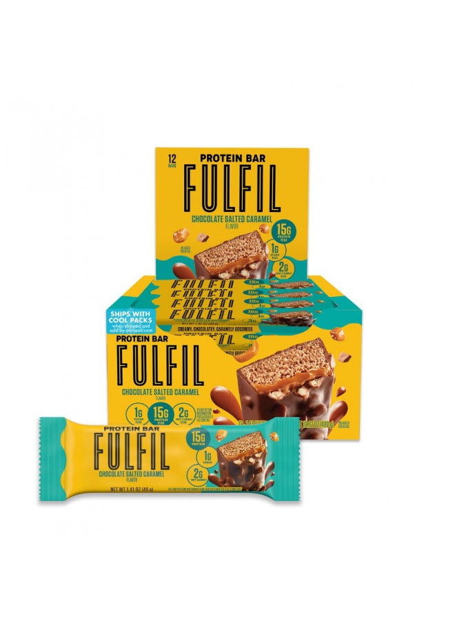 FULFIL Vitamin and Protein Bars, Chocolate Salted Caramel, Snack Sized Bar with 15g Protein and 8 Vitamins Including Vitamin C, 12 Counts