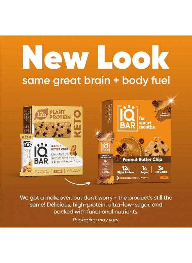 IQBAR Brain and Body Keto Protein Bars - Peanut Butter Chip Keto Bars - 36-Count Energy Bar Pack - Low Carb Protein Bars - High Fiber, Gluten Free and Low Sugar Meal Replacement Bars - Vegan Snacks