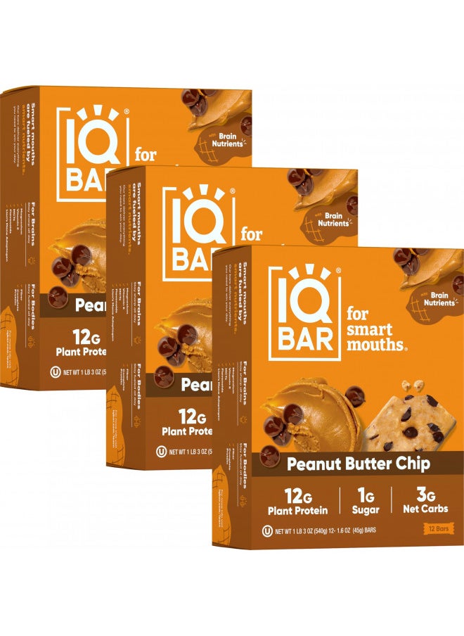 IQBAR Brain and Body Keto Protein Bars - Peanut Butter Chip Keto Bars - 36-Count Energy Bar Pack - Low Carb Protein Bars - High Fiber, Gluten Free and Low Sugar Meal Replacement Bars - Vegan Snacks