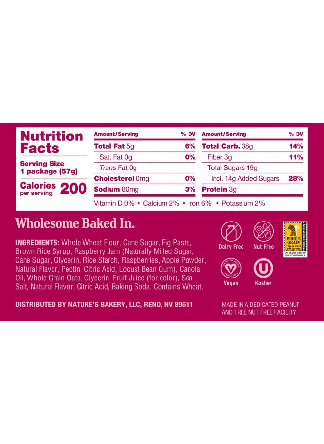 Natures Bakery Whole Wheat Fig Bars, Raspberry, Real Fruit, Vegan, Non-GMO, Snack bar, 6 Count (Pack of 6)