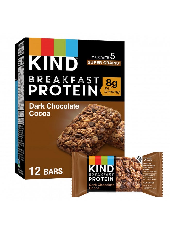 KIND Breakfast, Healthy Snack Bar, Dark Chocolate Cocoa, Gluten Free Breakfast Bars, 8g Protein, 1.76 OZ Packs (6 Count)