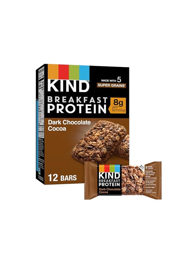 KIND Breakfast, Healthy Snack Bar, Dark Chocolate Cocoa, Gluten Free Breakfast Bars, 8g Protein, 1.76 OZ Packs (6 Count)