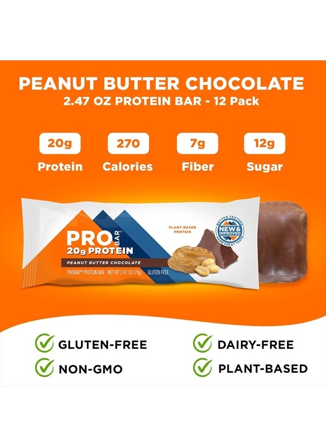 PROBAR - PROTEIN Bar, Peanut Butter Chocolate, Non-GMO, Gluten-Free, Healthy, Plant-Based Whole Food Ingredients, Natural Energy (12 Count)