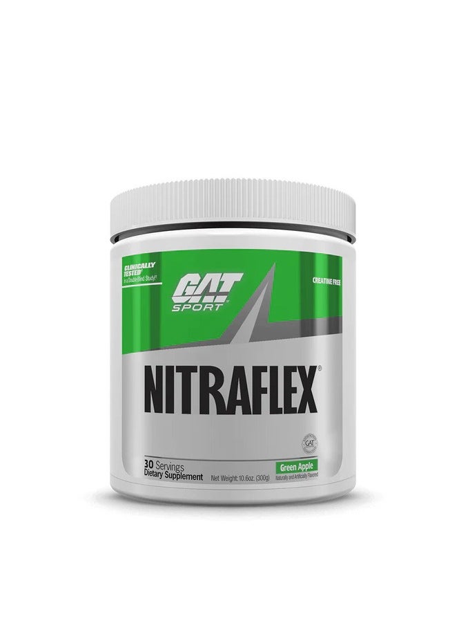 GAT Sport Nitraflex Pre-Workout Powder - Green Apple Flavor, Creatine-Free, 30 Servings for Intense Energy & Focus