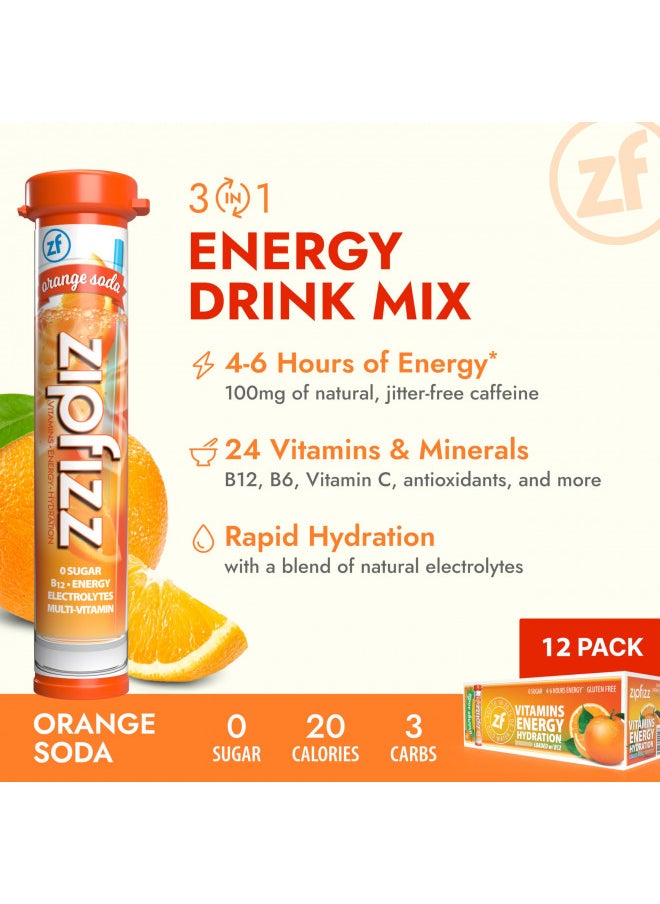 Zipfizz Energy Drink Mix, Electrolyte Hydration Powder with B12 and Multi Vitamin, Orange Soda (20 Pack)