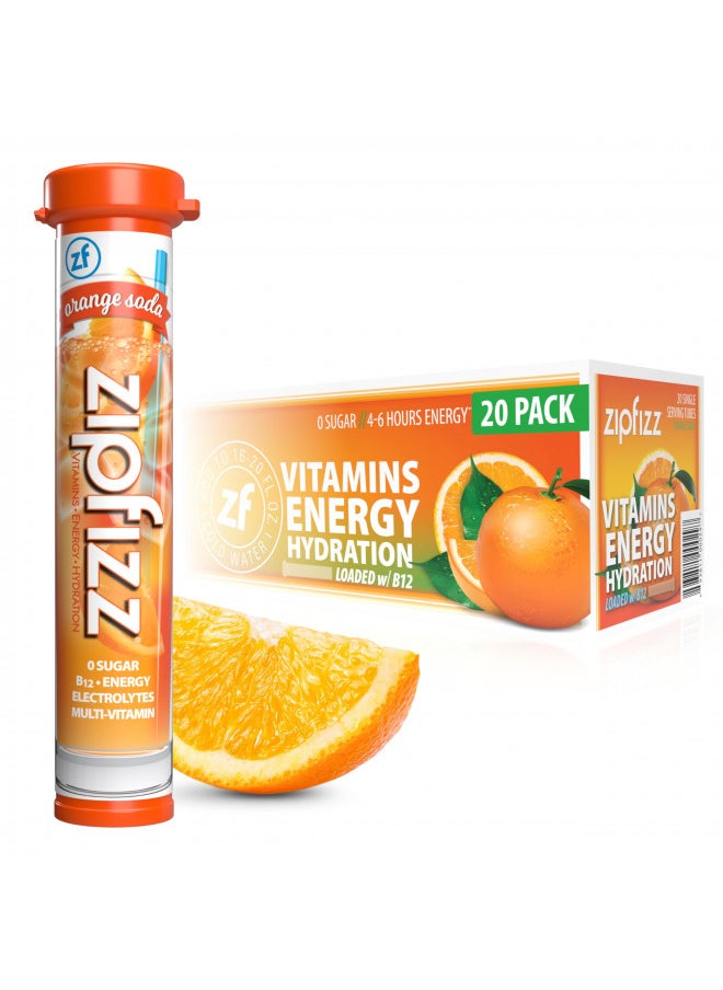 Zipfizz Energy Drink Mix, Electrolyte Hydration Powder with B12 and Multi Vitamin, Orange Soda (20 Pack)