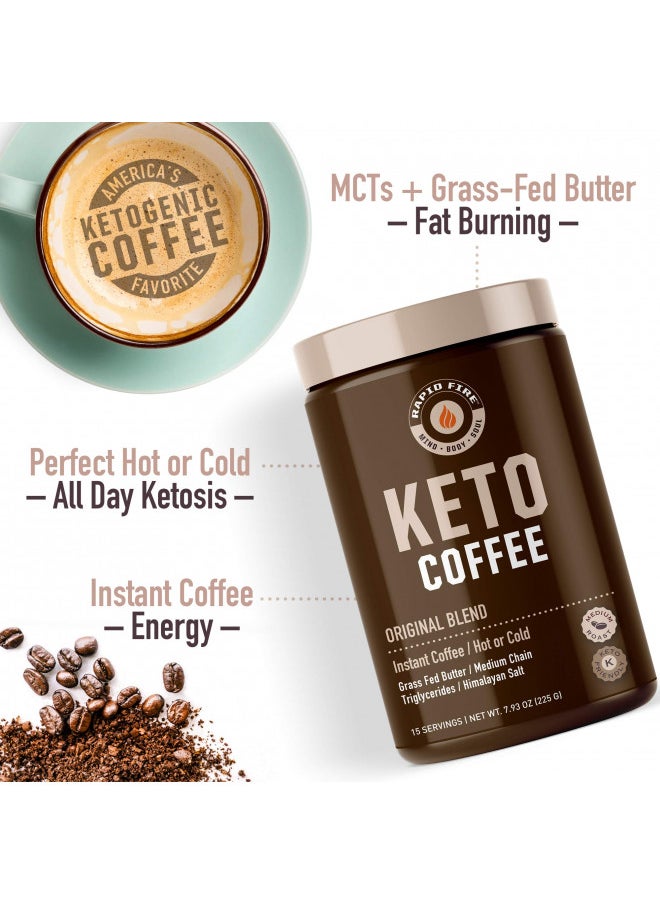 Rapidfire Ketogenic Fair Trade Instant Keto Coffee Mix Supports Energy Metabolism Weight Loss Ketogenic Diet Canister 15 servings, Original, 7.93 Ounce