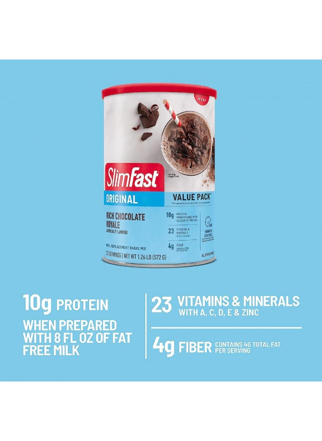 SlimFast Meal Replacement Powder, Original Rich Chocolate Royale, 10g of Protein, 22 Servings (Packaging May Vary)